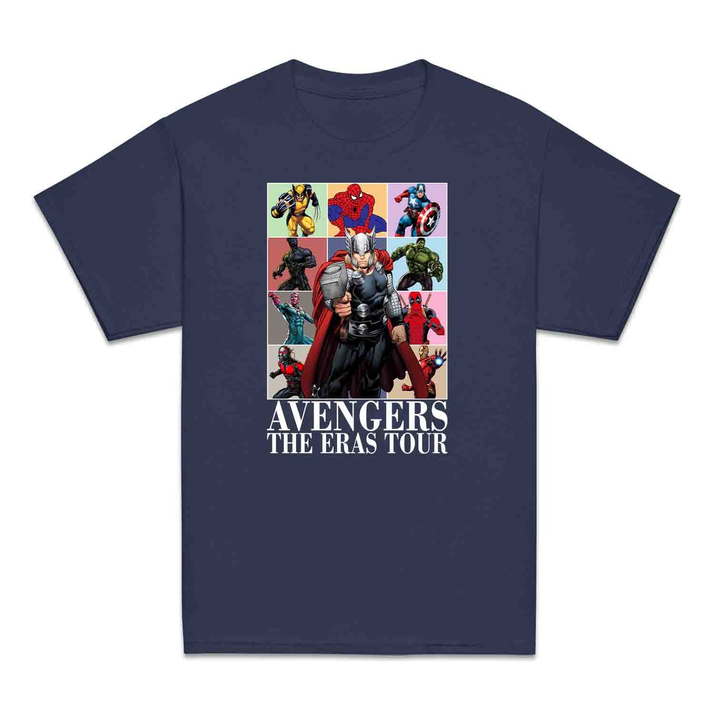Avengers Eras Tour Kids T-Shirt, Jumper & Hoodie – Retro Marvel Comic Style Featuring Thor, Iron Man, Spider-Man, Hulk & Deadpool | PRODUCT CODE: ABFGEIRS