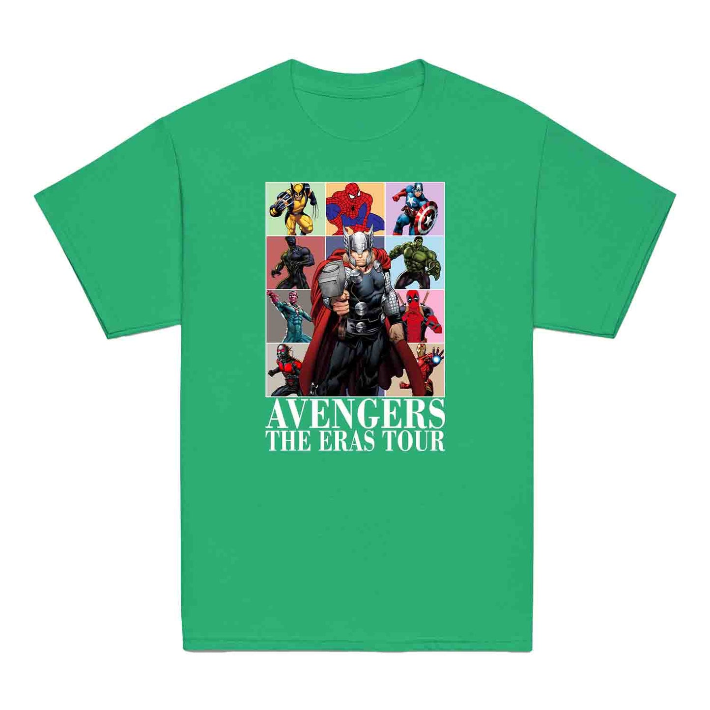 Avengers Eras Tour Kids T-Shirt, Jumper & Hoodie – Retro Marvel Comic Style Featuring Thor, Iron Man, Spider-Man, Hulk & Deadpool | PRODUCT CODE: ABFGEIRS