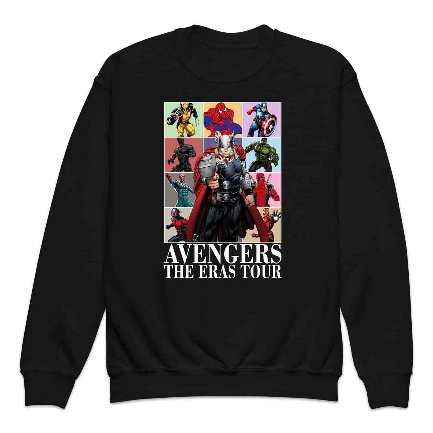 Avengers Eras Tour Kids T-Shirt, Jumper & Hoodie – Retro Marvel Comic Style Featuring Thor, Iron Man, Spider-Man, Hulk & Deadpool | PRODUCT CODE: ABFGEIRS