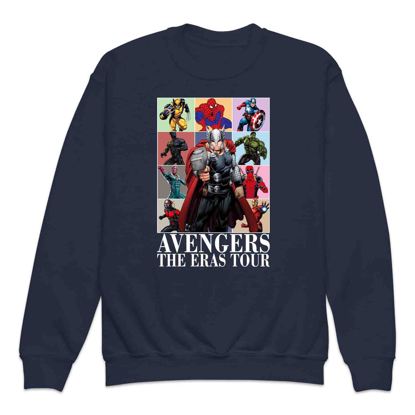 Avengers Eras Tour Kids T-Shirt, Jumper & Hoodie – Retro Marvel Comic Style Featuring Thor, Iron Man, Spider-Man, Hulk & Deadpool | PRODUCT CODE: ABFGEIRS