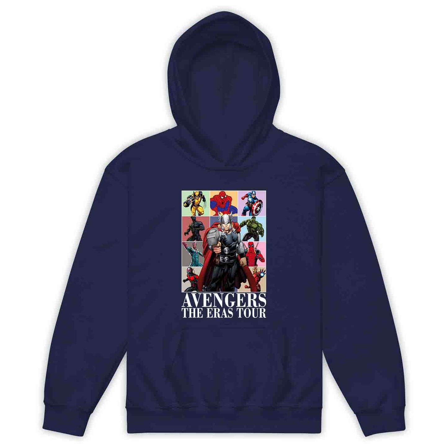 Avengers Eras Tour Kids T-Shirt, Jumper & Hoodie – Retro Marvel Comic Style Featuring Thor, Iron Man, Spider-Man, Hulk & Deadpool | PRODUCT CODE: ABFGEIRS