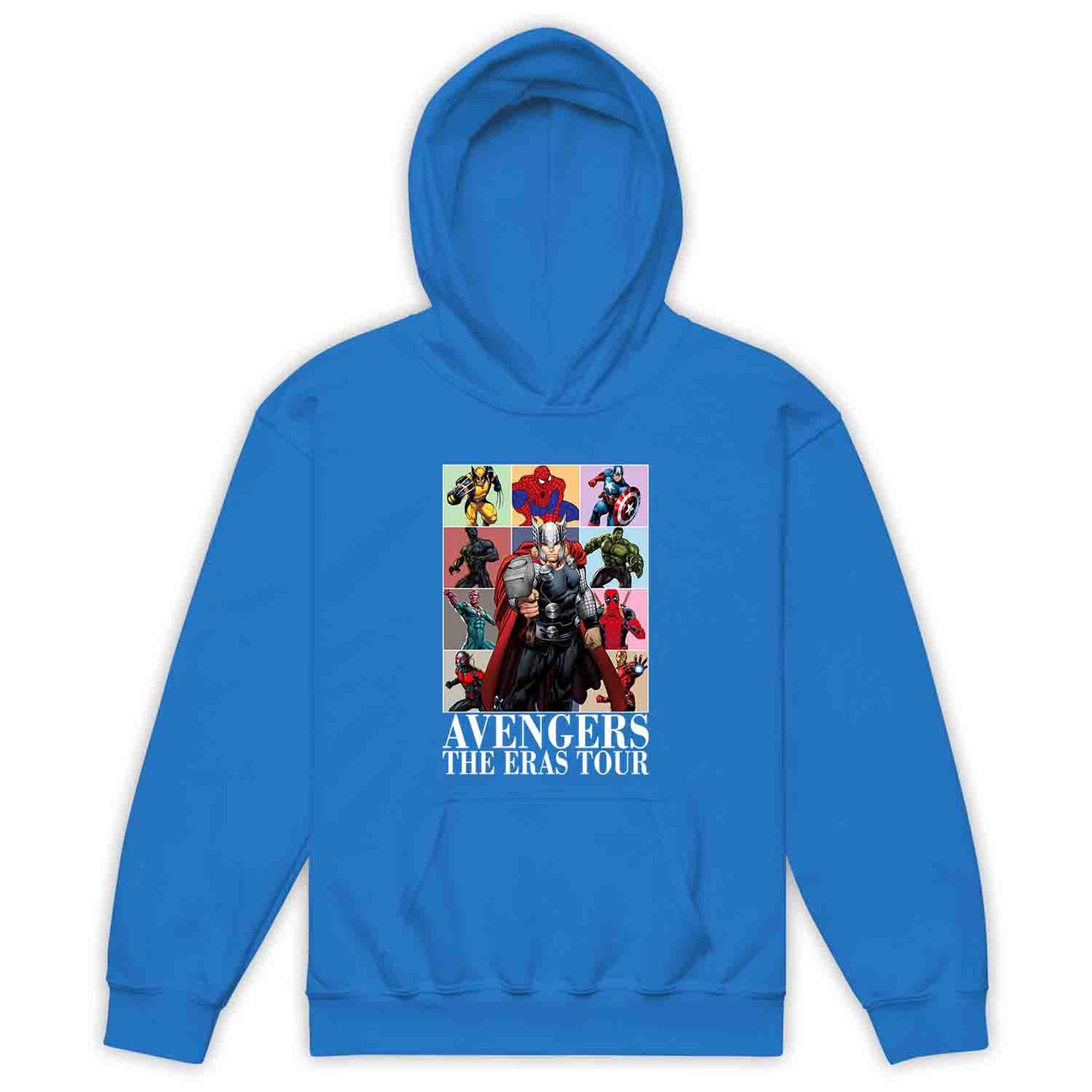 Avengers Eras Tour Kids T-Shirt, Jumper & Hoodie – Retro Marvel Comic Style Featuring Thor, Iron Man, Spider-Man, Hulk & Deadpool | PRODUCT CODE: ABFGEIRS