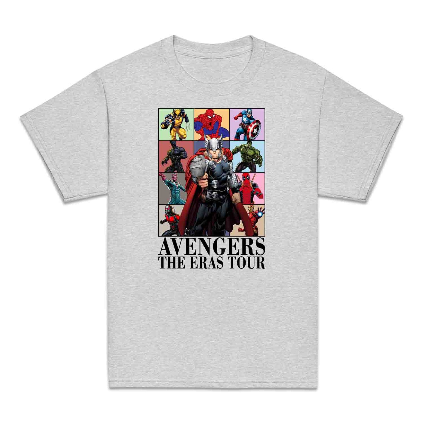 Avengers Eras Tour Kids T-Shirt, Jumper & Hoodie – Retro Marvel Comic Style Featuring Thor, Iron Man, Spider-Man, Hulk & Deadpool | PRODUCT CODE: ABFGEIRS