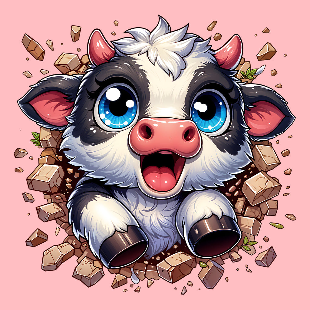 Adorable Cow Breaking Through Wall  3D Realistic Kawaii Cow Lover | PRODUCT CODE: ADBCWOBRKICD