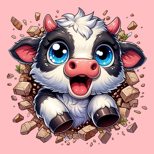 Adorable Cow Breaking Through Wall  3D Realistic Kawaii Cow Lover | PRODUCT CODE: ADBCWOBRKICD