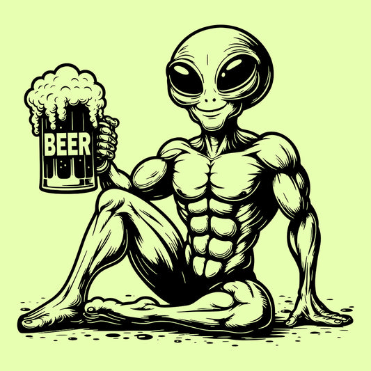 Alien Drinking Beer Sci-Fi | PRODUCT CODE: ALNIUFODRKB