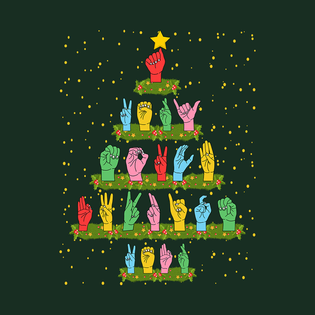 ASL Christmas Tree Hand Signs Language Xmas Deaf Awareness | PRODUCT CODE: AMRCSNGLCHT
