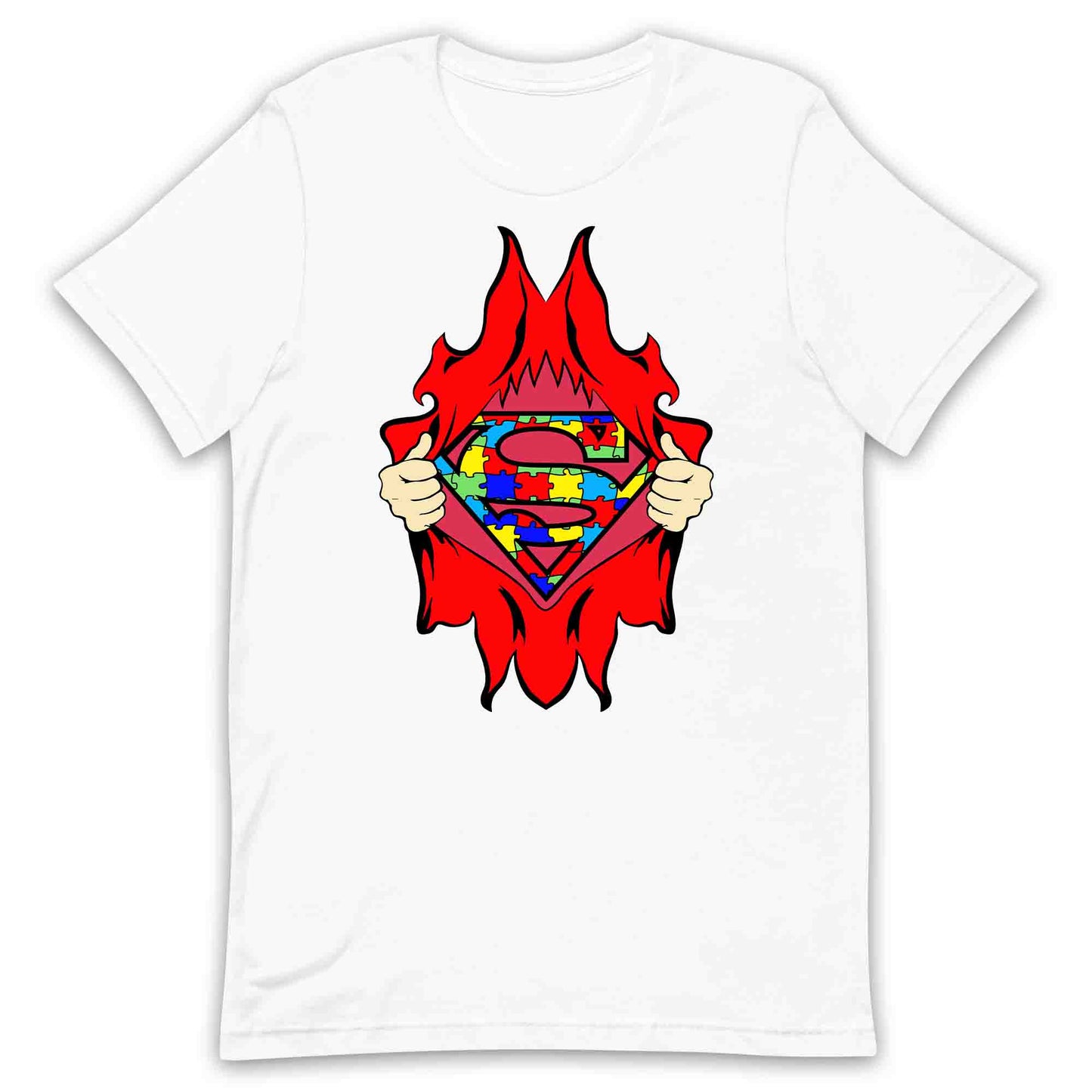Autism Awareness T-Shirt | Superhero Puzzle Jumper | Torn Superman Logo Hoodie | PRODUCT CODE: ASDBSPEMLGN