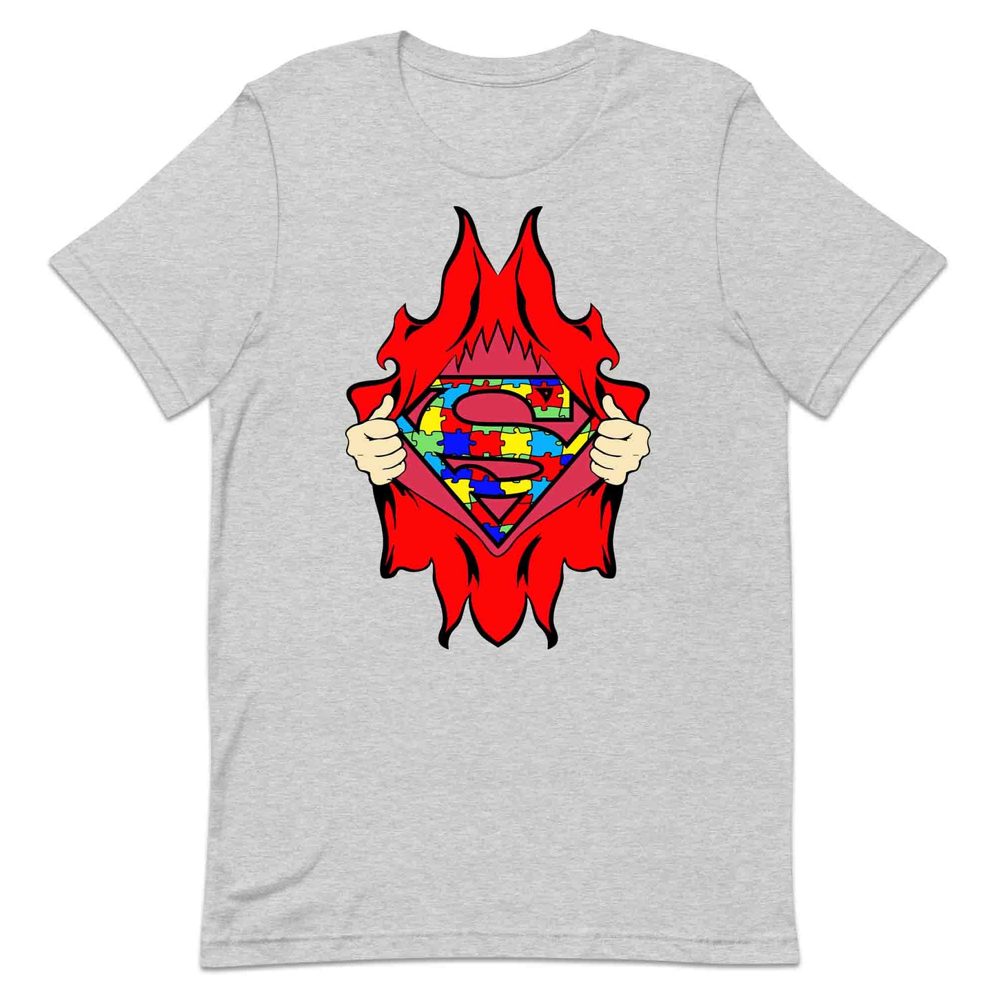 Autism Awareness T-Shirt | Superhero Puzzle Jumper | Torn Superman Logo Hoodie | PRODUCT CODE: ASDBSPEMLGN