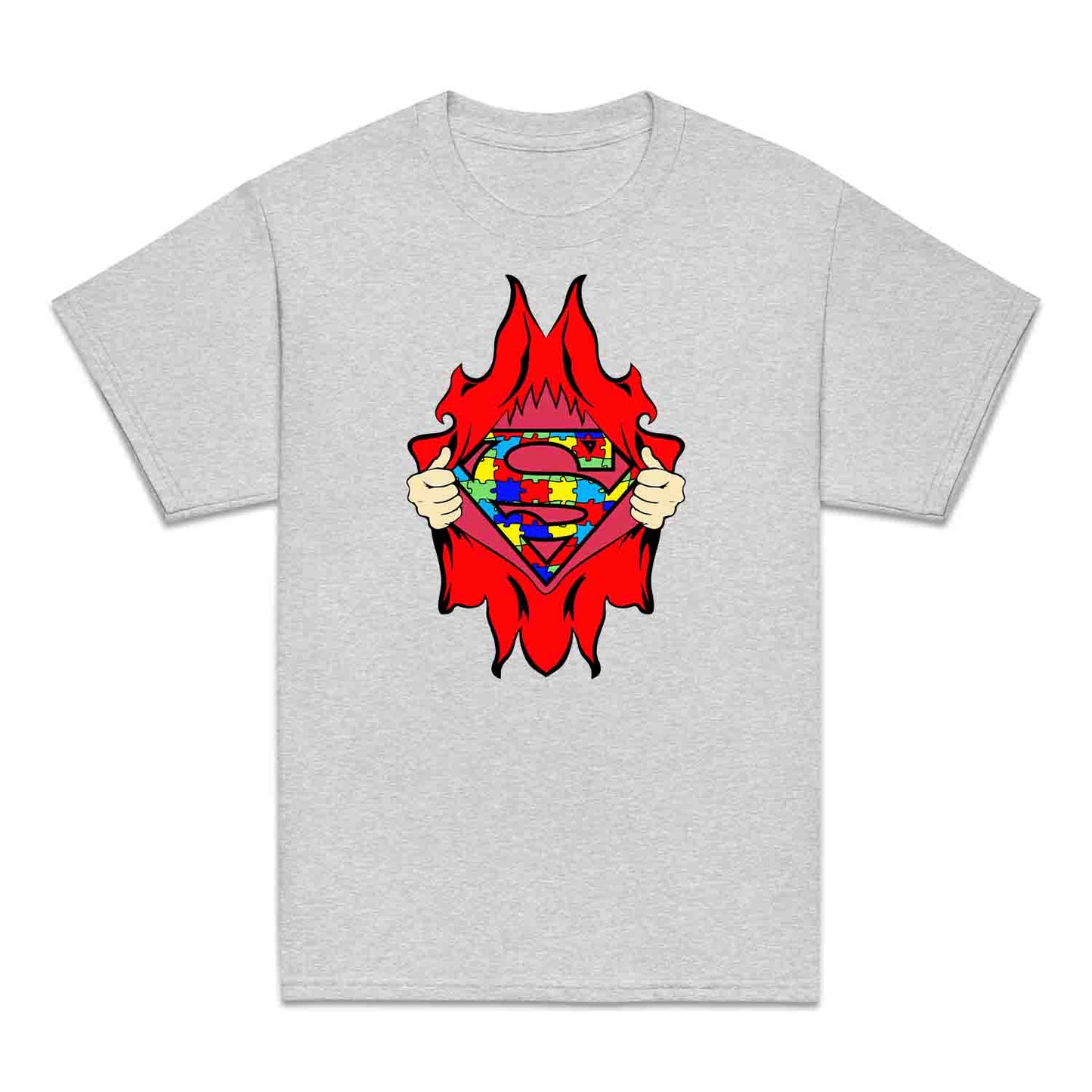 Autism Awareness Kids T-Shirt | Superhero Puzzle Kids Jumper | Torn Superman Logo Hoodie | PRODUCT CODE: ASDBSPEMLGN