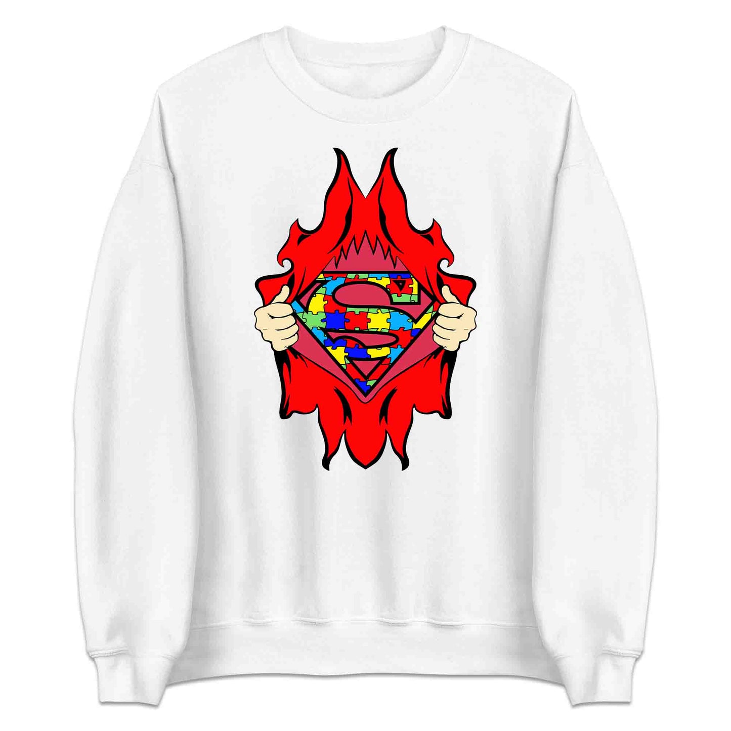 Autism Awareness T-Shirt | Superhero Puzzle Jumper | Torn Superman Logo Hoodie | PRODUCT CODE: ASDBSPEMLGN