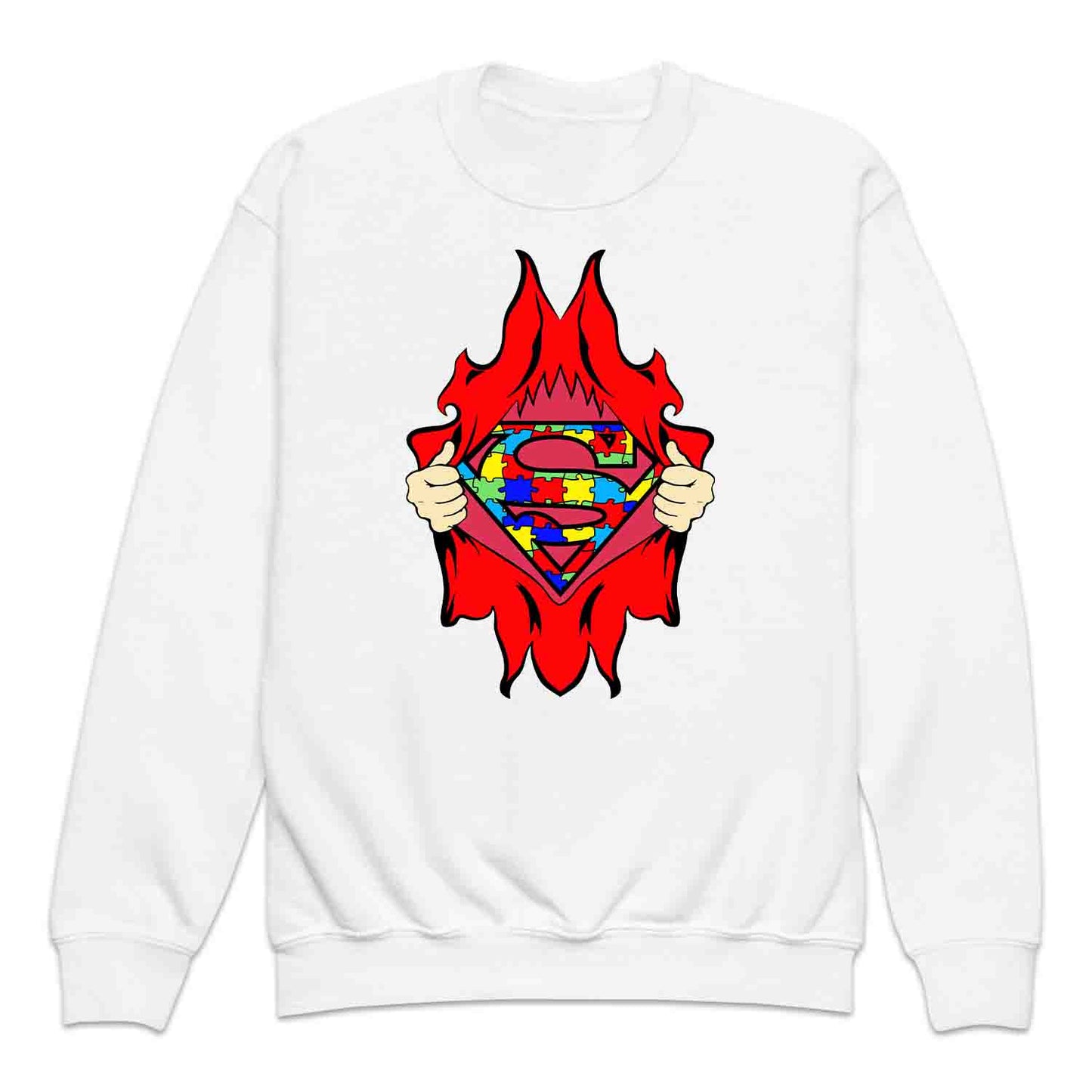 Autism Awareness Kids T-Shirt | Superhero Puzzle Kids Jumper | Torn Superman Logo Hoodie | PRODUCT CODE: ASDBSPEMLGN