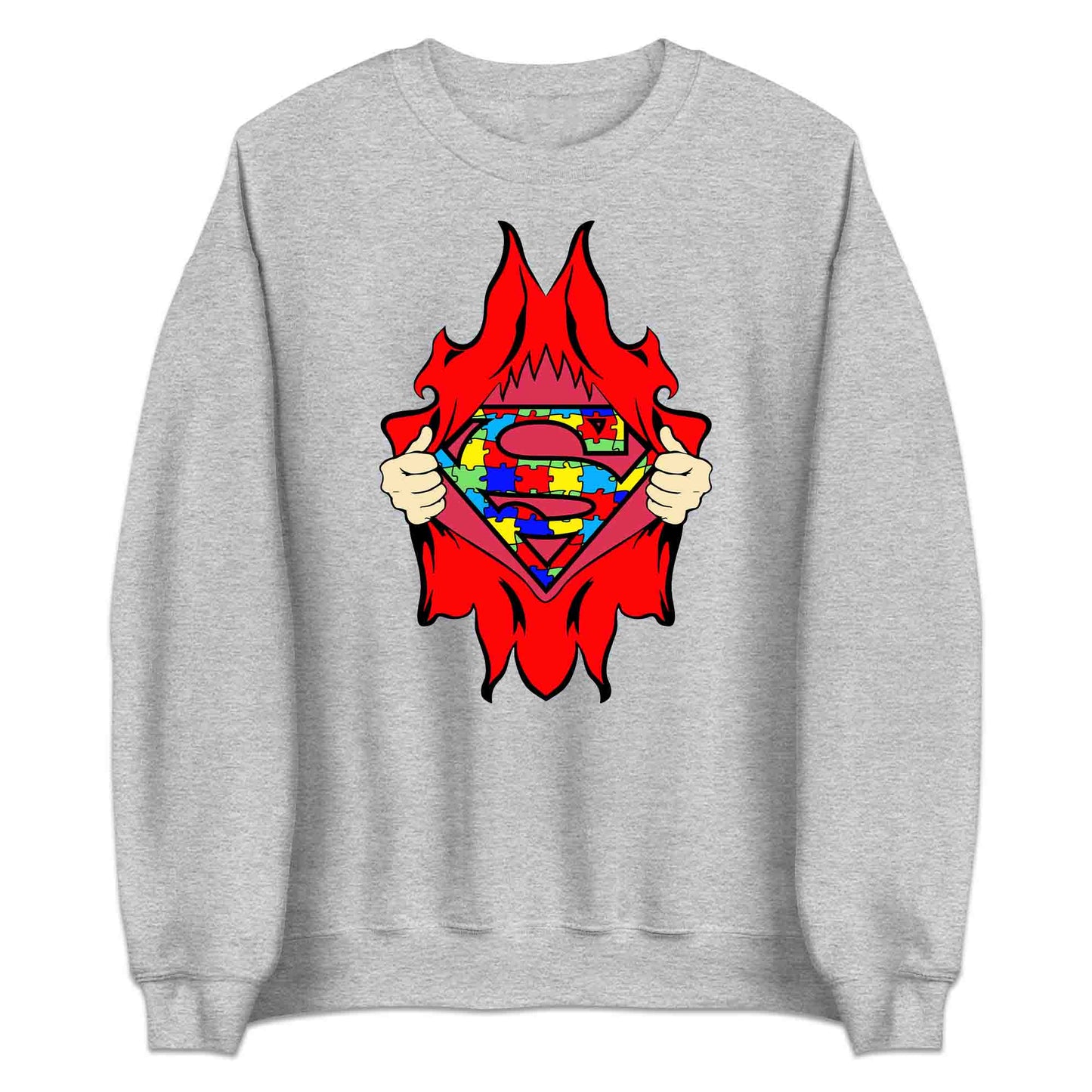 Autism Awareness T-Shirt | Superhero Puzzle Jumper | Torn Superman Logo Hoodie | PRODUCT CODE: ASDBSPEMLGN