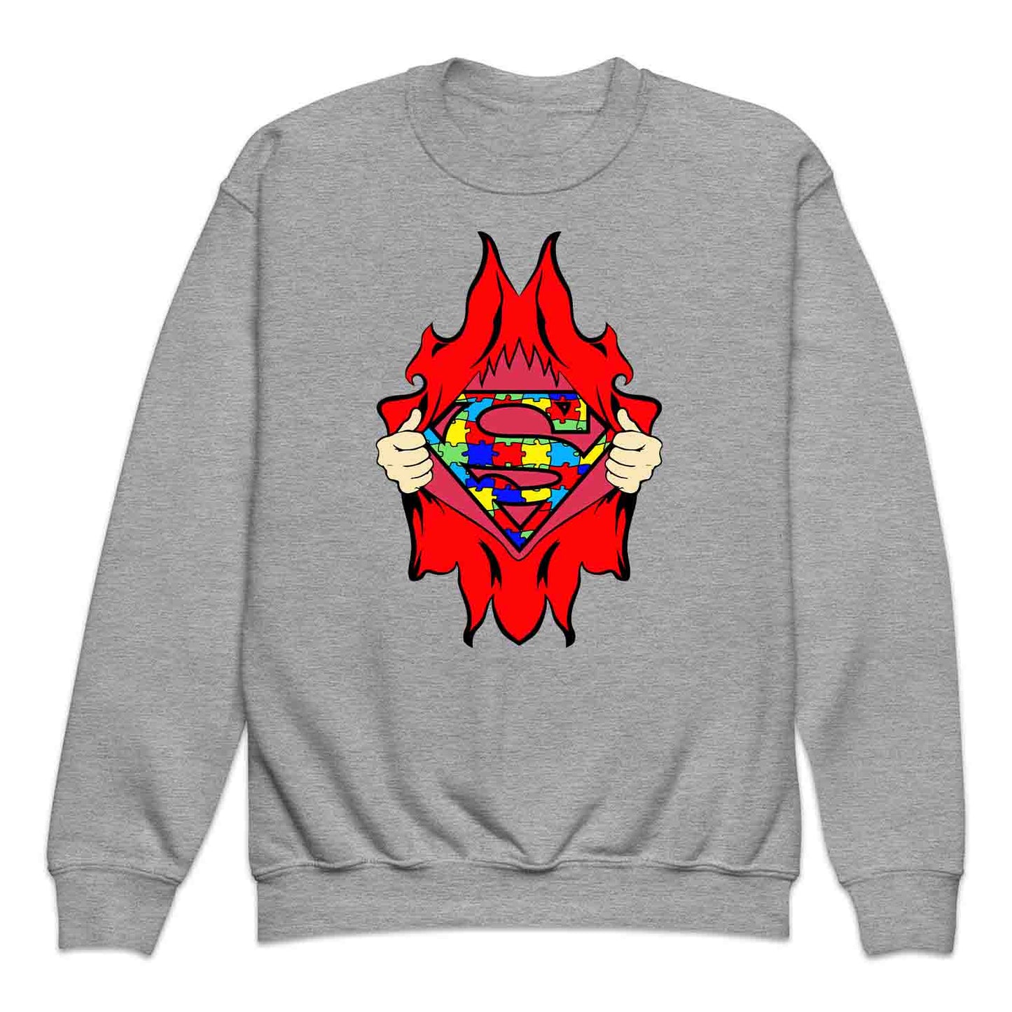 Autism Awareness Kids T-Shirt | Superhero Puzzle Kids Jumper | Torn Superman Logo Hoodie | PRODUCT CODE: ASDBSPEMLGN