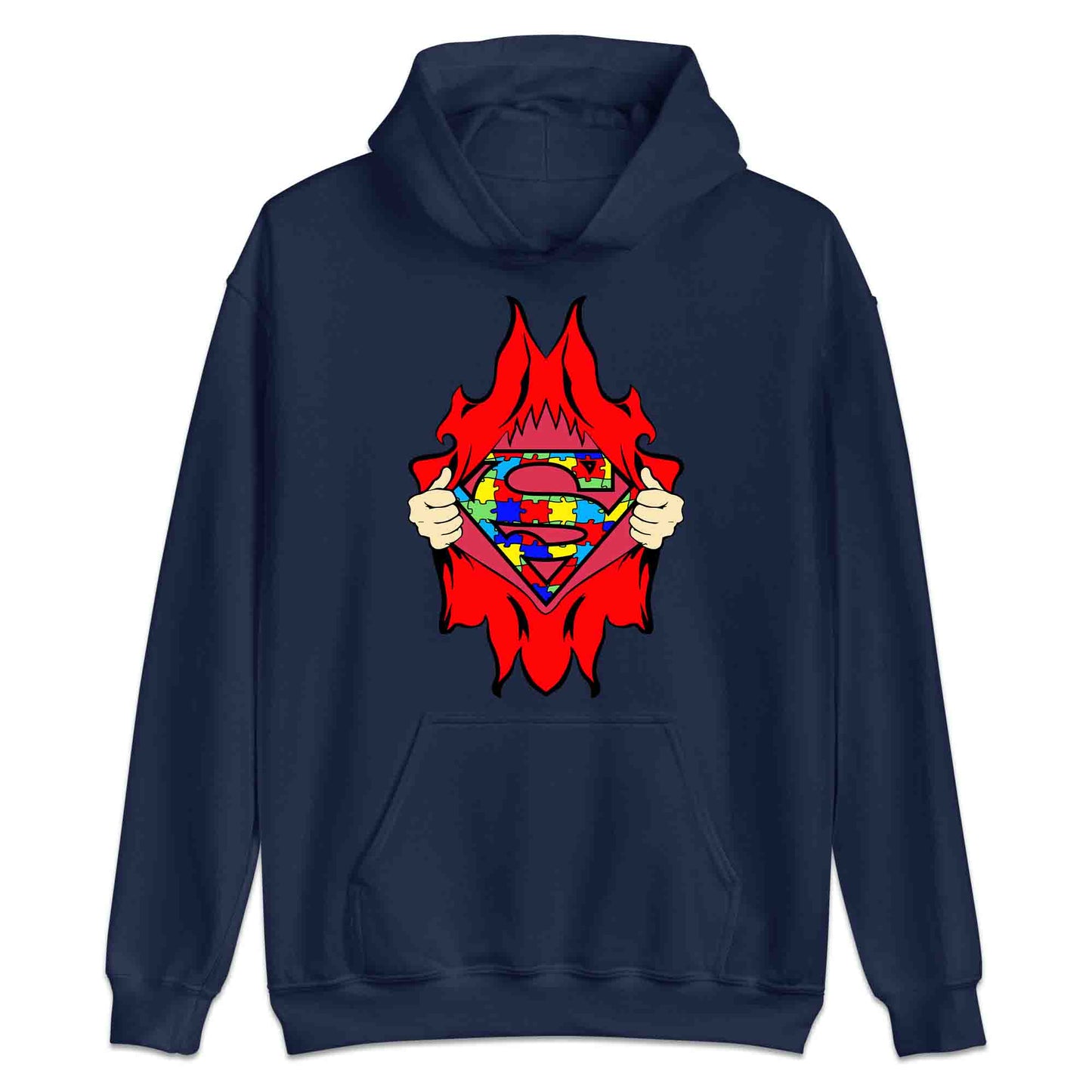 Autism Awareness T-Shirt | Superhero Puzzle Jumper | Torn Superman Logo Hoodie | PRODUCT CODE: ASDBSPEMLGN