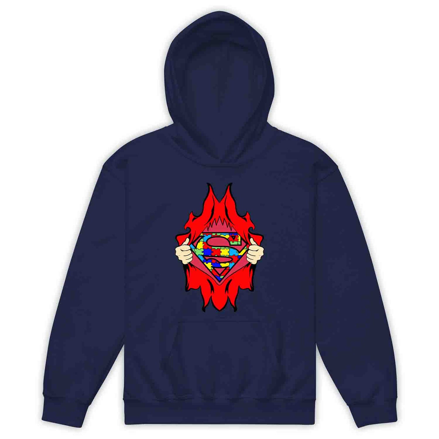 Autism Awareness Kids T-Shirt | Superhero Puzzle Kids Jumper | Torn Superman Logo Hoodie | PRODUCT CODE: ASDBSPEMLGN