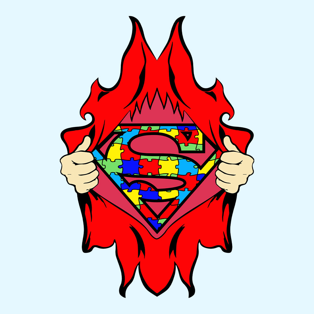 Autism Awareness T-Shirt | Superhero Puzzle Jumper | Torn Superman Logo Hoodie | PRODUCT CODE: ASDBSPEMLGN