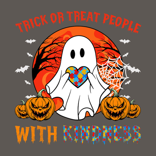 Trick or Treat People With Kindness Autism Boo Ghost Halloween | PRODUCT CODE: ASTBGHSTCR