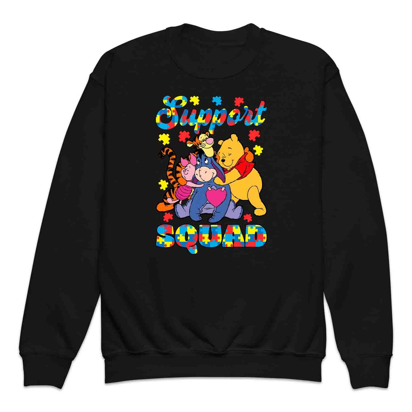 Autism Support Squad Kids T-Shirt | Winnie the Pooh & Friends Hug Kids Jumper | Inclusion Puzzle Hoodie | PRODUCT CODE: AURNYMCPALZ