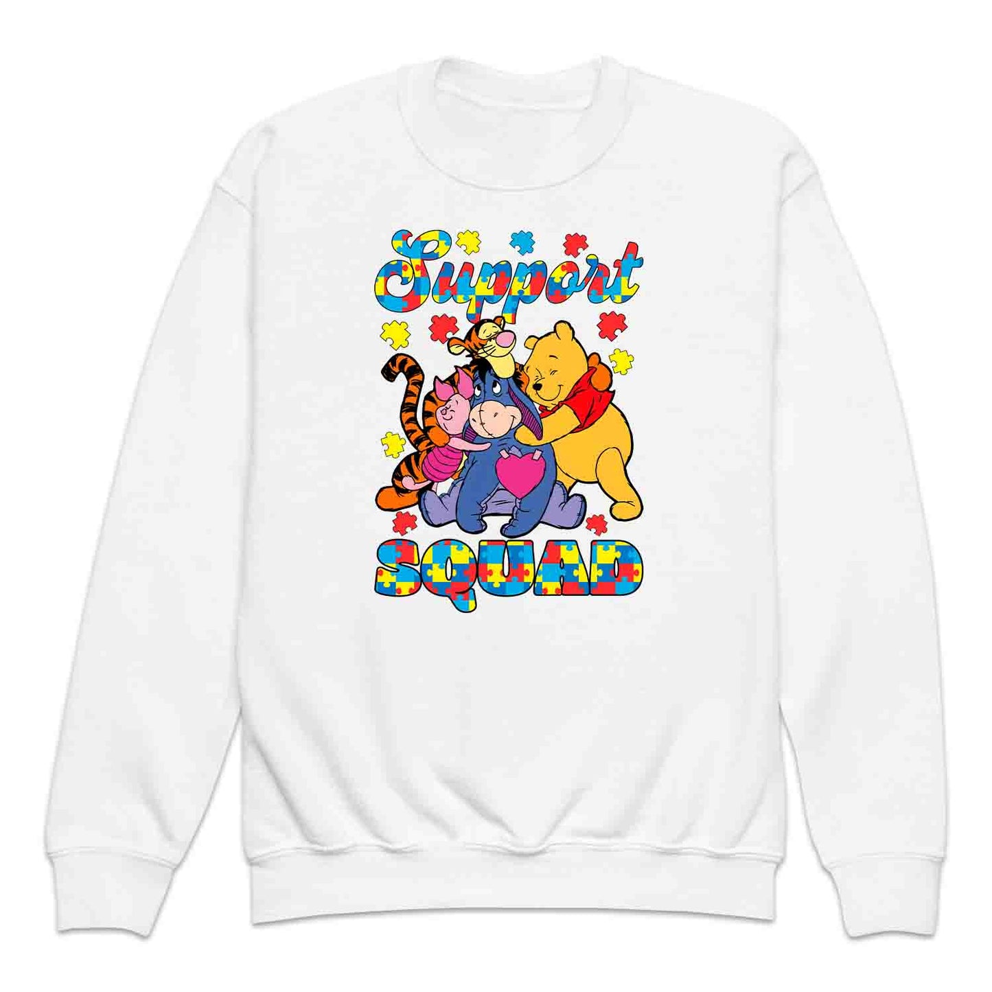 Autism Support Squad Kids T-Shirt | Winnie the Pooh & Friends Hug Kids Jumper | Inclusion Puzzle Hoodie | PRODUCT CODE: AURNYMCPALZ