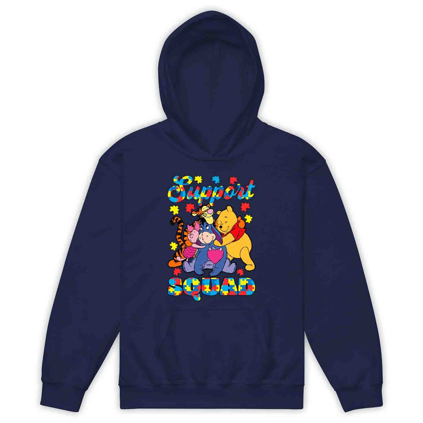 Autism Support Squad Kids T-Shirt | Winnie the Pooh & Friends Hug Kids Jumper | Inclusion Puzzle Hoodie | PRODUCT CODE: AURNYMCPALZ