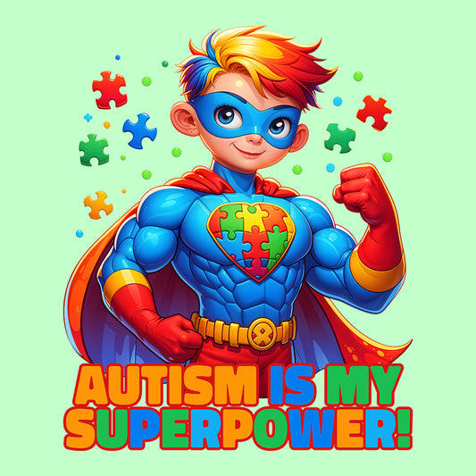 Autism Superhero Kids T-Shirt | Autism Is My Superpower Jumper | Colorful Puzzle Piece Kids Hoodie | PRODUCT CODE: AUTNBSPEHBW