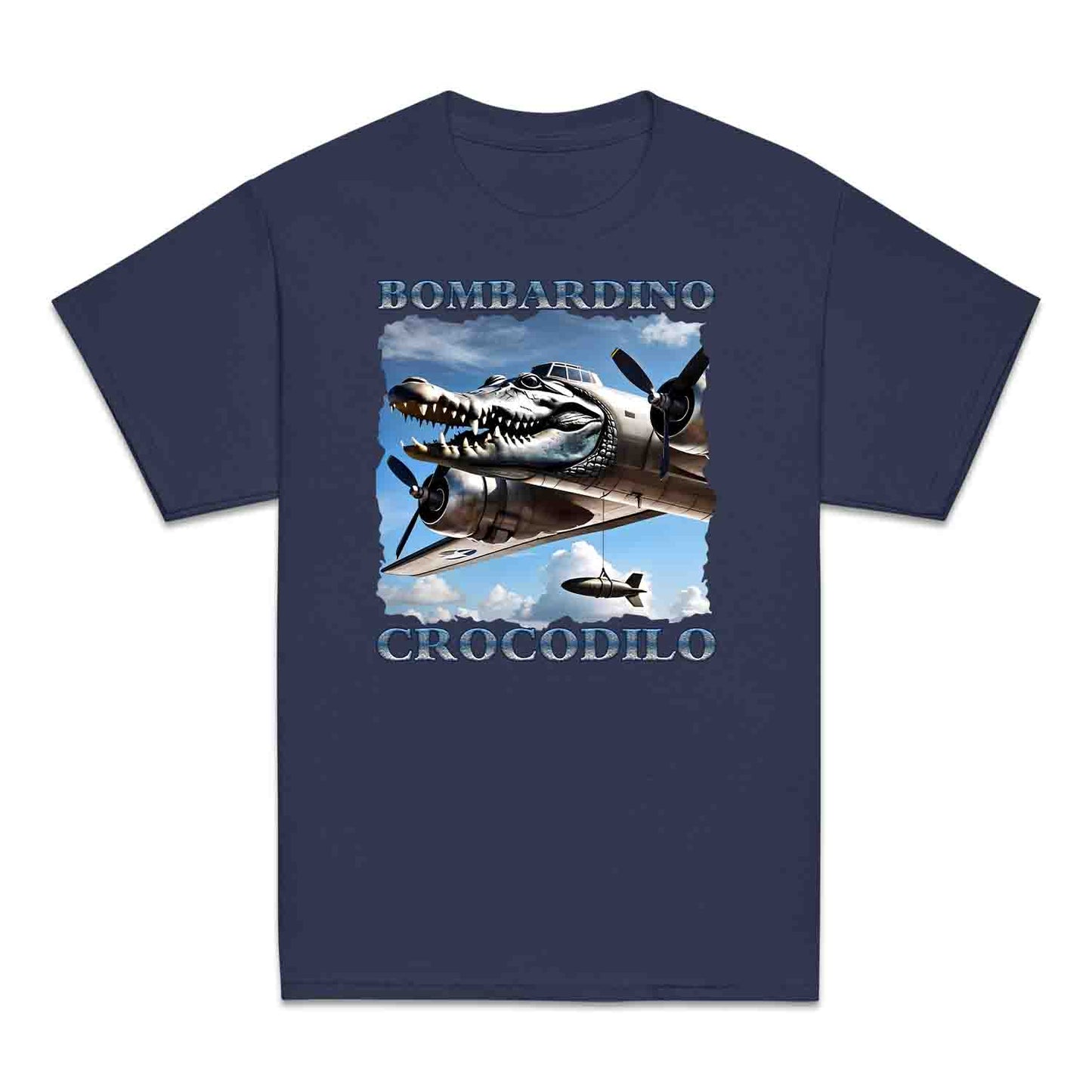 Bombardiro Crocodilo Kids T-Shirt, Jumper & Hoodie – Funny Italian Meme, Crocodile Warplane Parody Apparel | PRODUCT CODE: BADREYONA