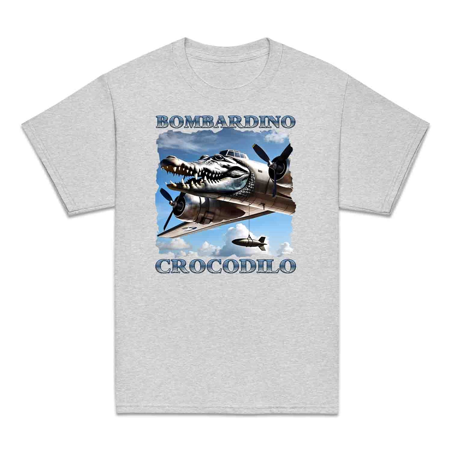 Bombardiro Crocodilo Kids T-Shirt, Jumper & Hoodie – Funny Italian Meme, Crocodile Warplane Parody Apparel | PRODUCT CODE: BADREYONA