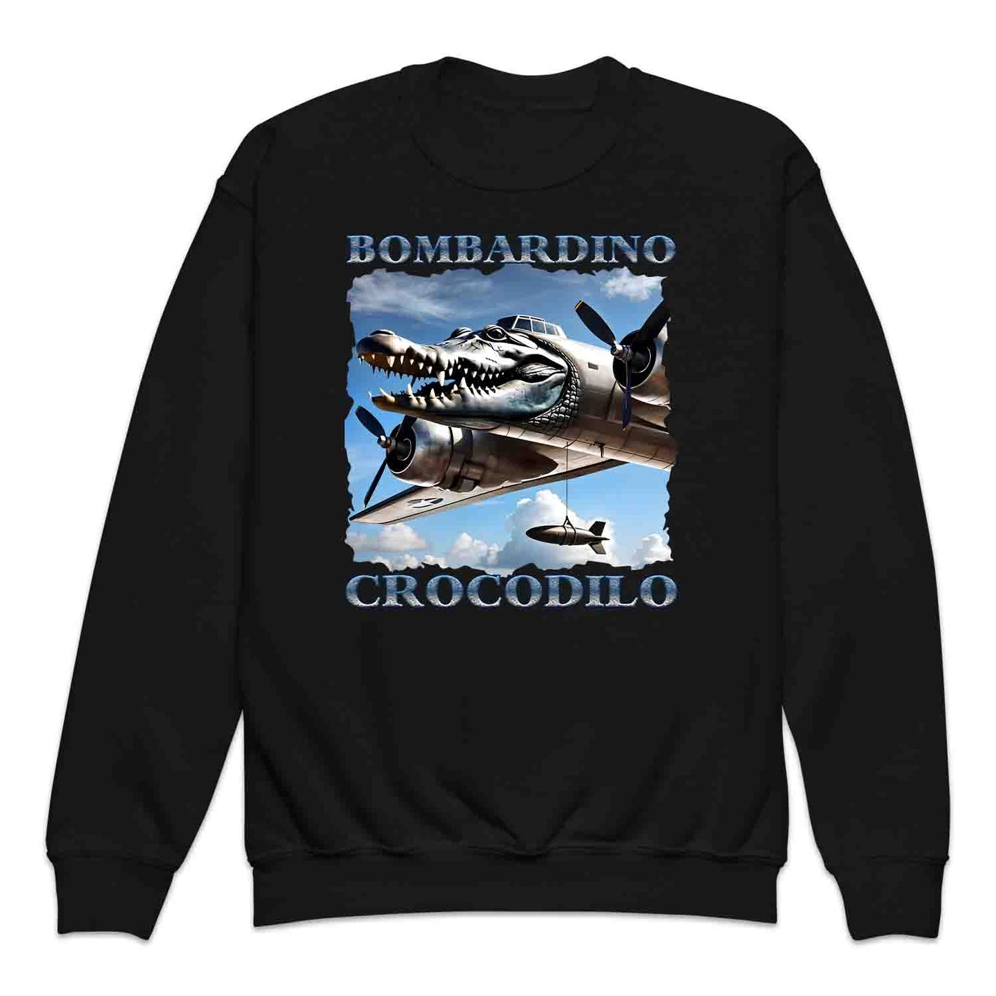 Bombardiro Crocodilo Kids T-Shirt, Jumper & Hoodie – Funny Italian Meme, Crocodile Warplane Parody Apparel | PRODUCT CODE: BADREYONA