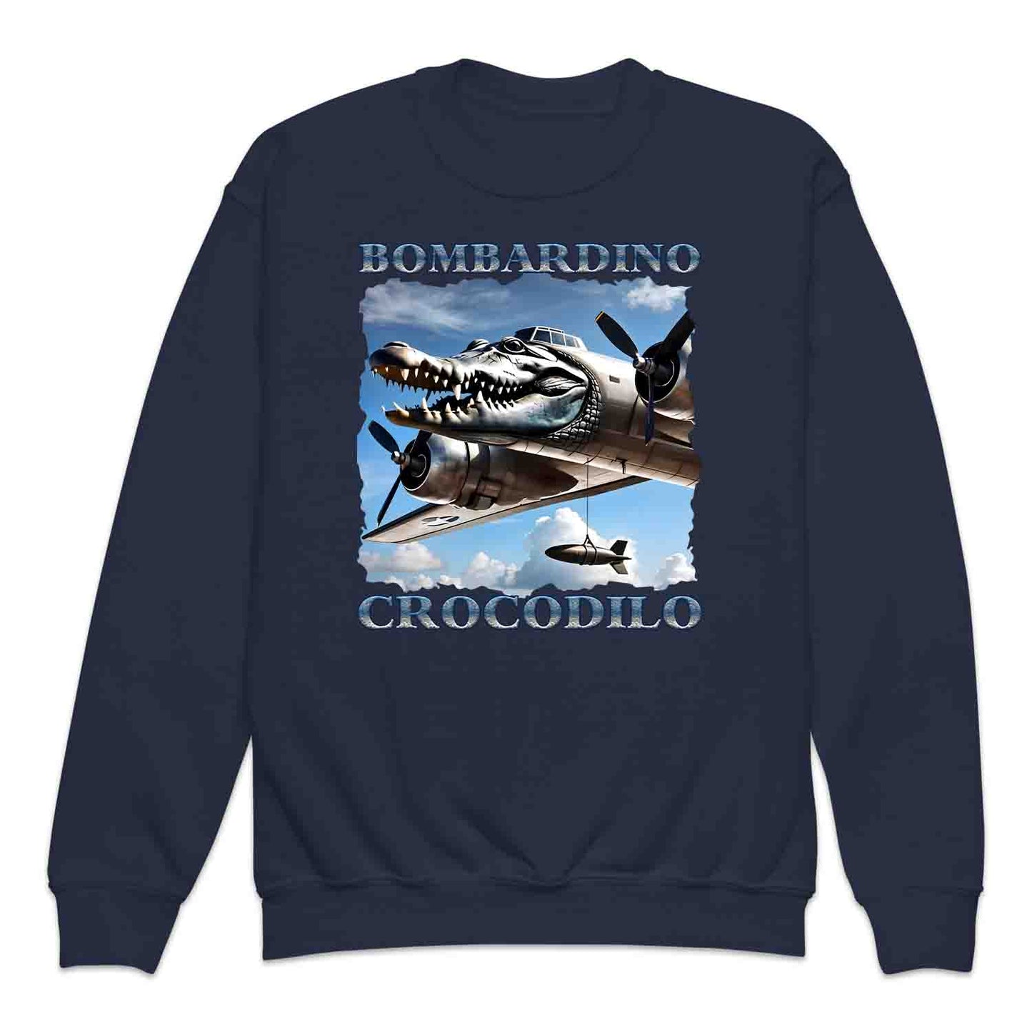 Bombardiro Crocodilo Kids T-Shirt, Jumper & Hoodie – Funny Italian Meme, Crocodile Warplane Parody Apparel | PRODUCT CODE: BADREYONA