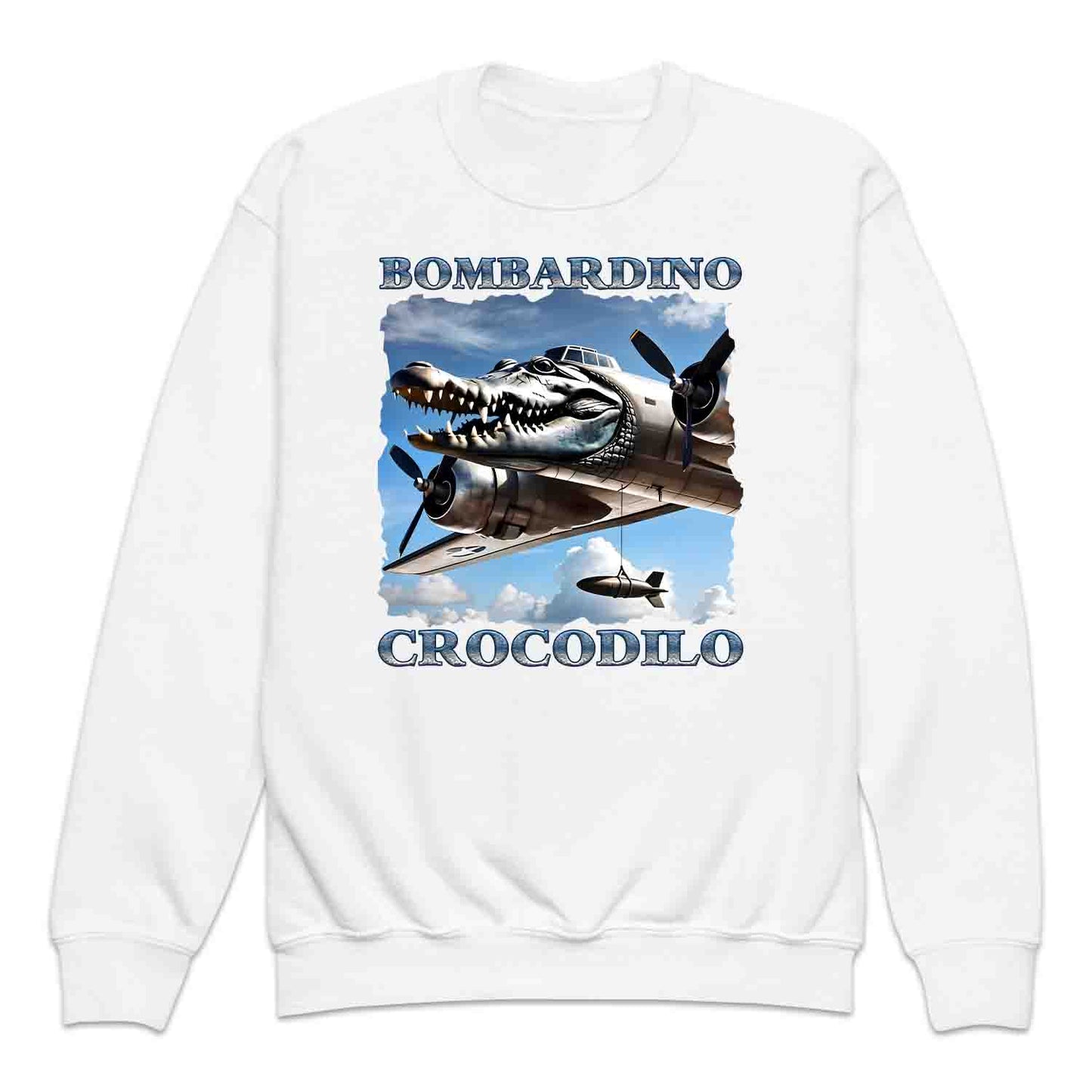 Bombardiro Crocodilo Kids T-Shirt, Jumper & Hoodie – Funny Italian Meme, Crocodile Warplane Parody Apparel | PRODUCT CODE: BADREYONA
