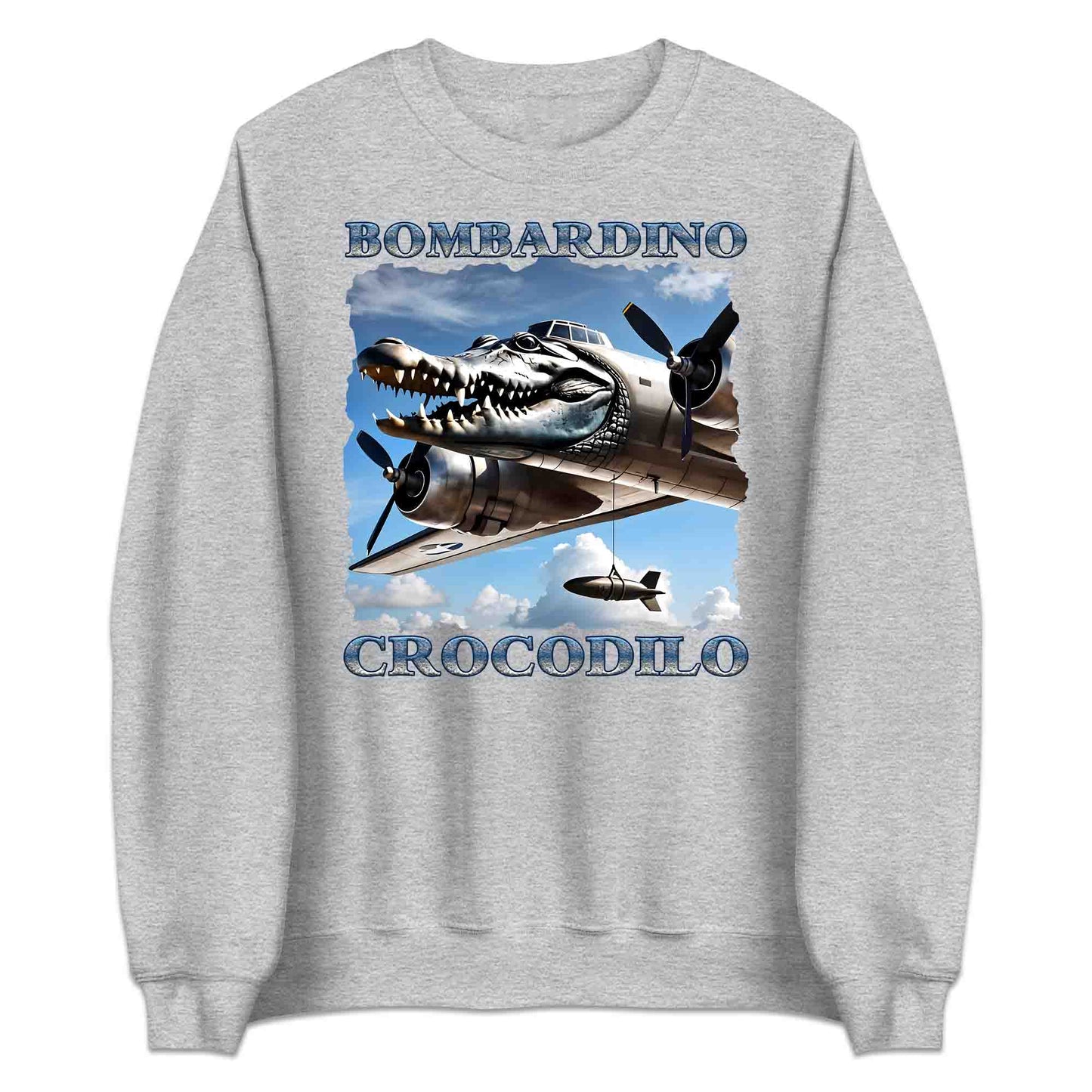 Bombardiro Crocodilo T-Shirt, Jumper & Hoodie – Funny Italian Meme, Crocodile Warplane Parody Apparel | PRODUCT CODE: BADREYONA