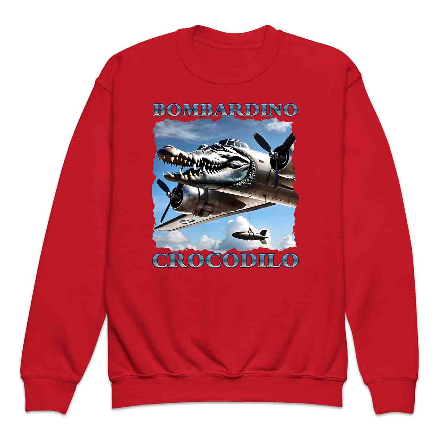 Bombardiro Crocodilo Kids T-Shirt, Jumper & Hoodie – Funny Italian Meme, Crocodile Warplane Parody Apparel | PRODUCT CODE: BADREYONA