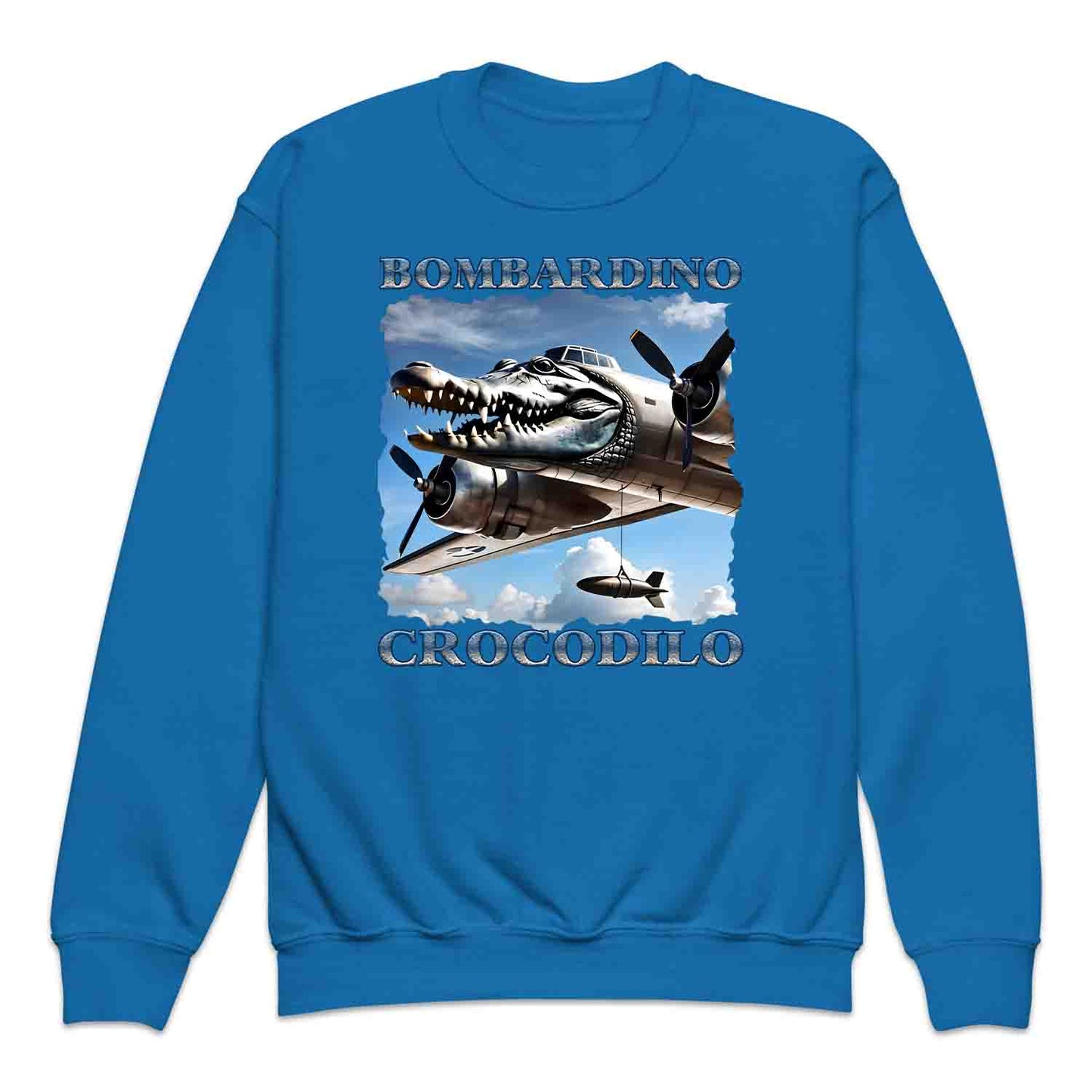 Bombardiro Crocodilo Kids T-Shirt, Jumper & Hoodie – Funny Italian Meme, Crocodile Warplane Parody Apparel | PRODUCT CODE: BADREYONA