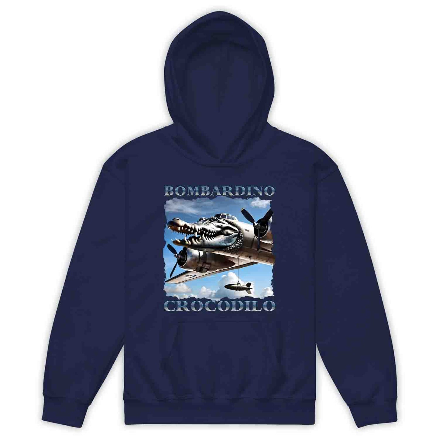 Bombardiro Crocodilo Kids T-Shirt, Jumper & Hoodie – Funny Italian Meme, Crocodile Warplane Parody Apparel | PRODUCT CODE: BADREYONA