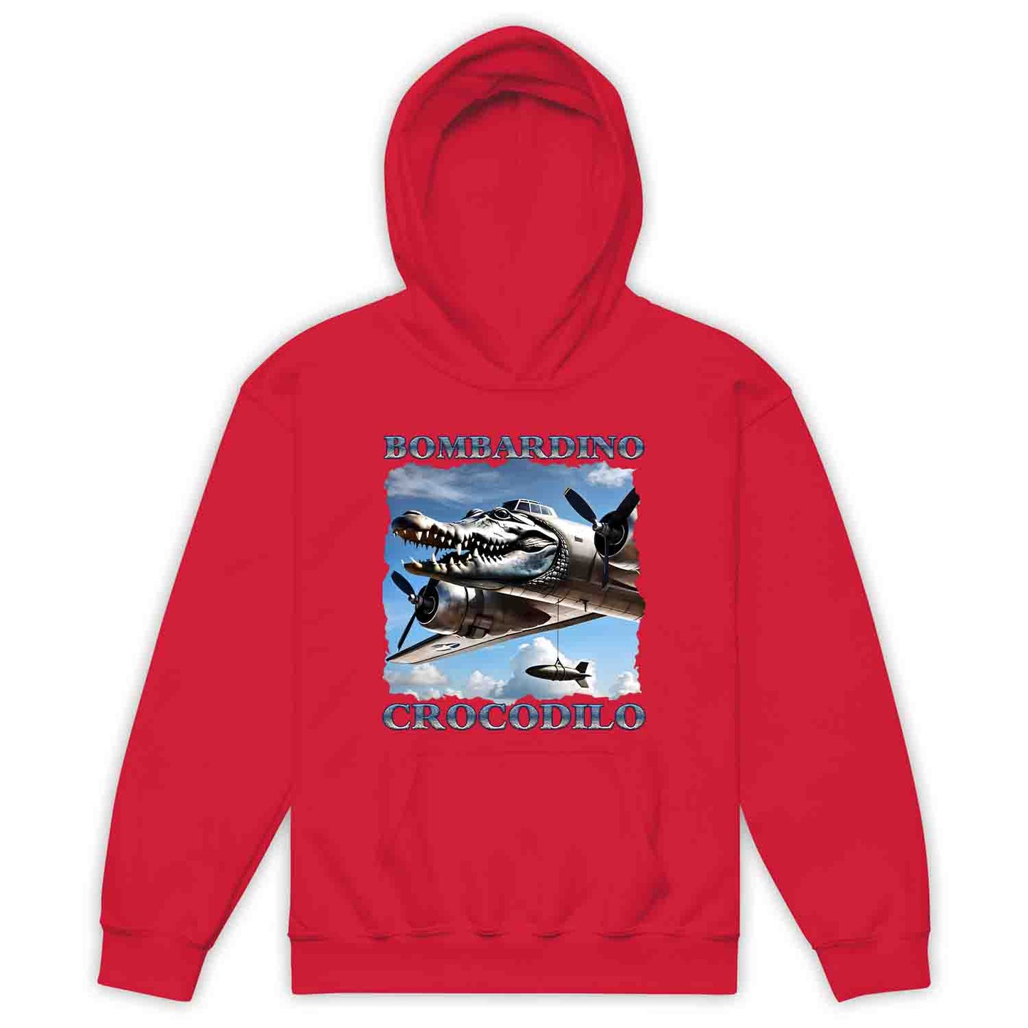 Bombardiro Crocodilo Kids T-Shirt, Jumper & Hoodie – Funny Italian Meme, Crocodile Warplane Parody Apparel | PRODUCT CODE: BADREYONA
