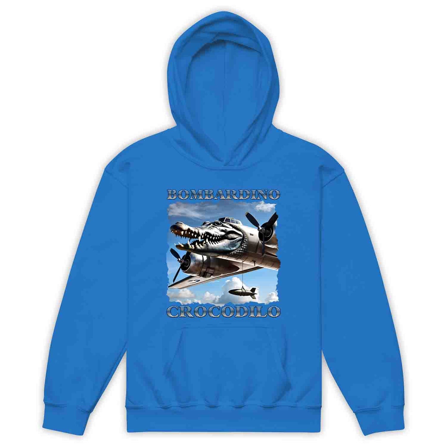 Bombardiro Crocodilo Kids T-Shirt, Jumper & Hoodie – Funny Italian Meme, Crocodile Warplane Parody Apparel | PRODUCT CODE: BADREYONA