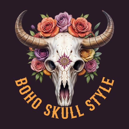 Boho Cow Skull Floral Rustic Western Style Bohemian Fashion Lovers | PRODUCT CODE: BHCWSKLUOFR