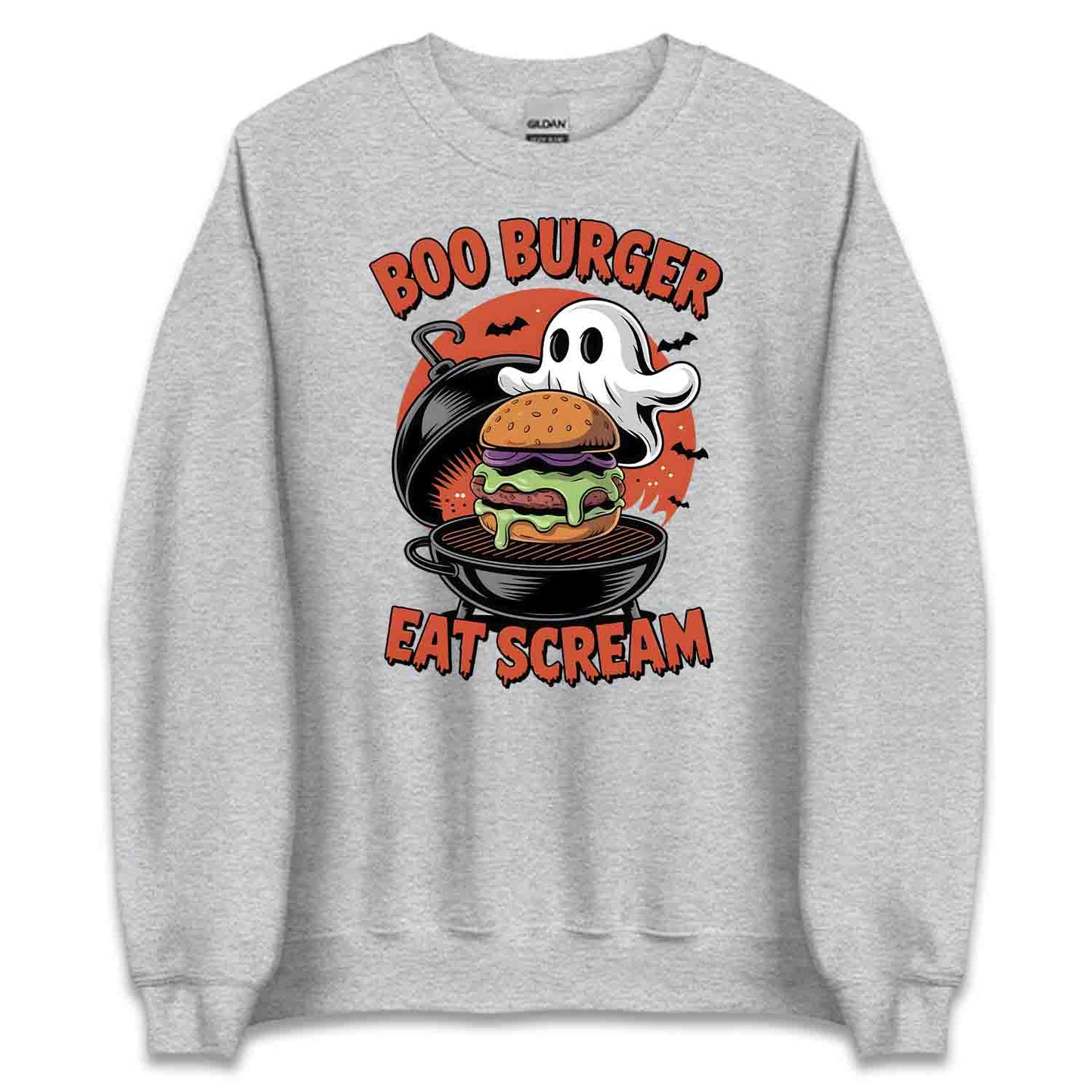 Boo Burger T-Shirt, Spooky Ghost Grill Sweatshirt, Scary BBQ Hoodie | PRODUCT CODE: BHGRHAHQW