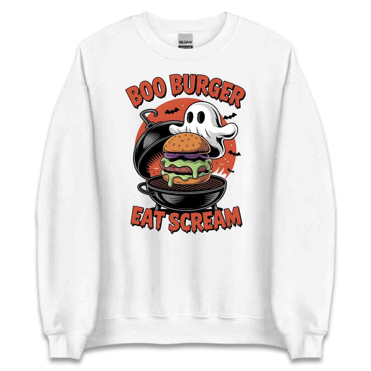 Boo Burger T-Shirt, Spooky Ghost Grill Sweatshirt, Scary BBQ Hoodie | PRODUCT CODE: BHGRHAHQW