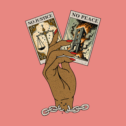 Black History Month No Justice No Peace Empowering Tarot Cards in Hand | PRODUCT CODE: BKHTRYMNJUSP