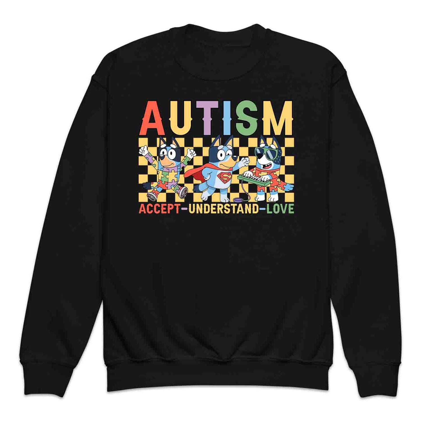 Bluey Autism Awareness Kids T-Shirt | Accept Understand Love Jumper | Neurodiversity Puzzle Hoodie | PRODUCT CODE: BLERYAJHERS