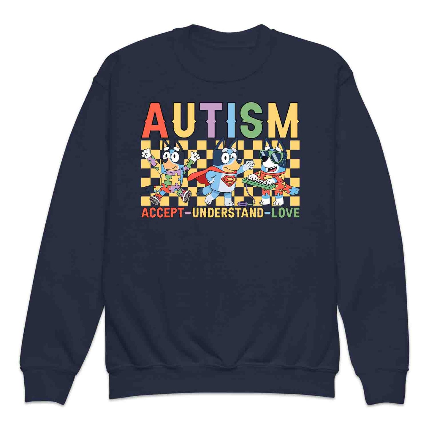 Bluey Autism Awareness Kids T-Shirt | Accept Understand Love Jumper | Neurodiversity Puzzle Hoodie | PRODUCT CODE: BLERYAJHERS