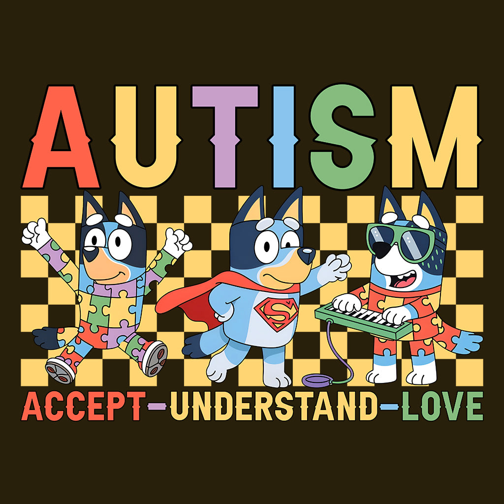 Bluey Autism Awareness Kids T-Shirt | Accept Understand Love Jumper | Neurodiversity Puzzle Hoodie | PRODUCT CODE: BLERYAJHERS