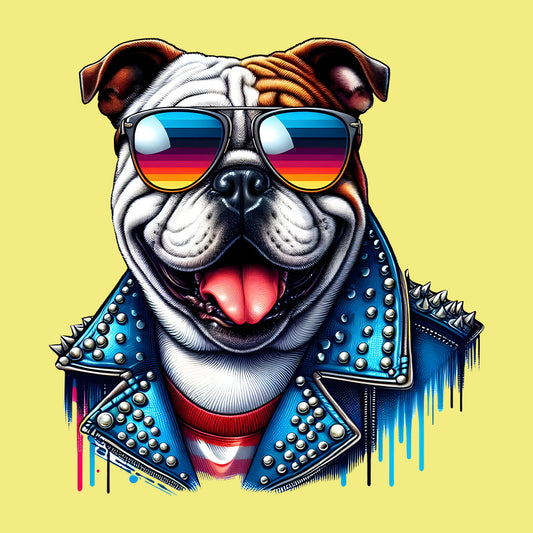 Bulldog Dog With Sunglasses Spiked Studded Jacket | PRODUCT CODE: BLUGDOKNP