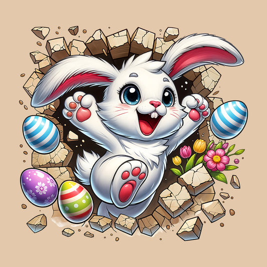 Bunny Breaking Through Wall 3D Realistic Happy Easter Bunny | PRODUCT CODE: BNYRKTHWLAPYE