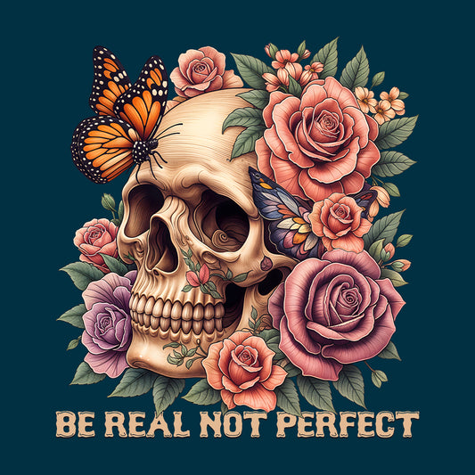 Be Real Not Perfect Floral Butterfly Skull and Rose | PRODUCT CODE: BRLNPRFLOBUTS