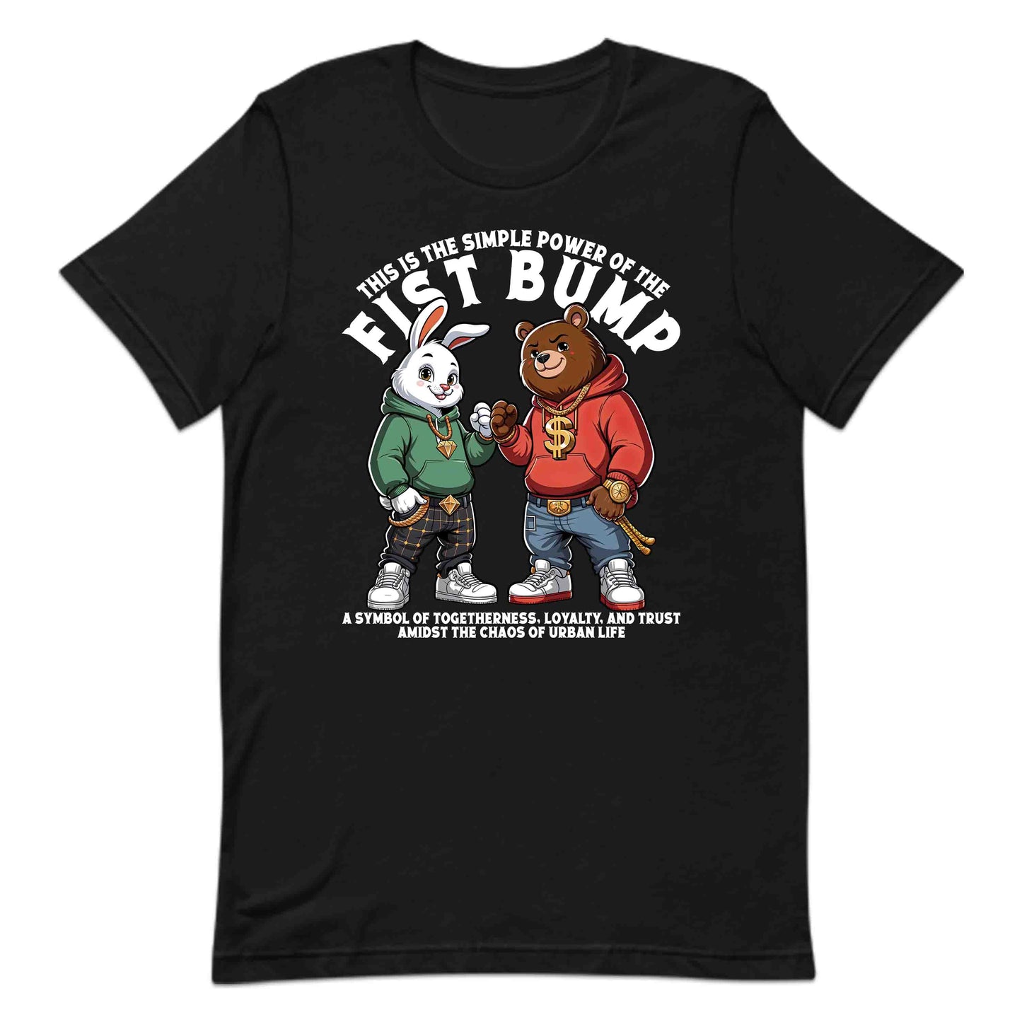 Bear & Bunny Fist Bump Urban Style Symbolizing Friendship | PRODUCT CODE: BRNYFTGLSANM
