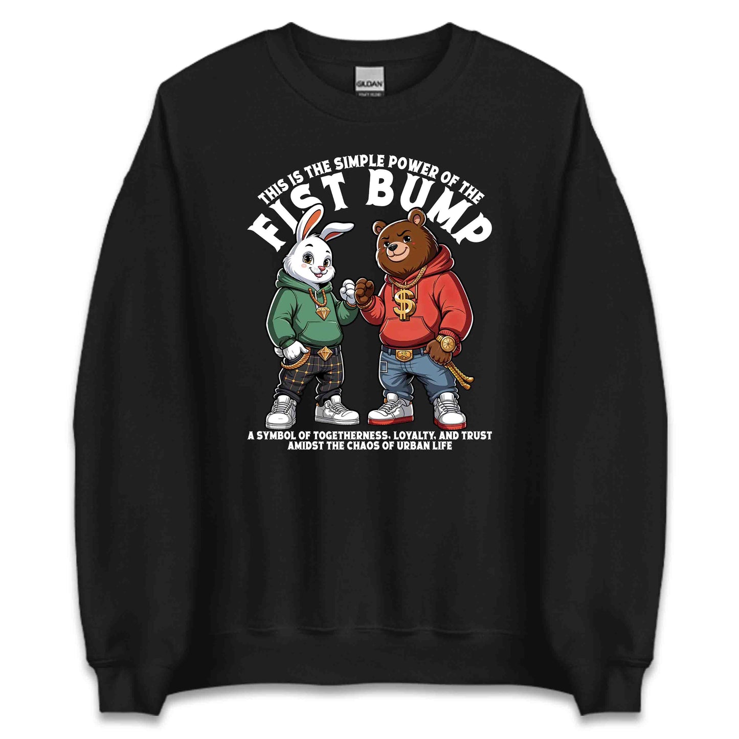 Bear & Bunny Fist Bump Urban Style Symbolizing Friendship | PRODUCT CODE: BRNYFTGLSANM