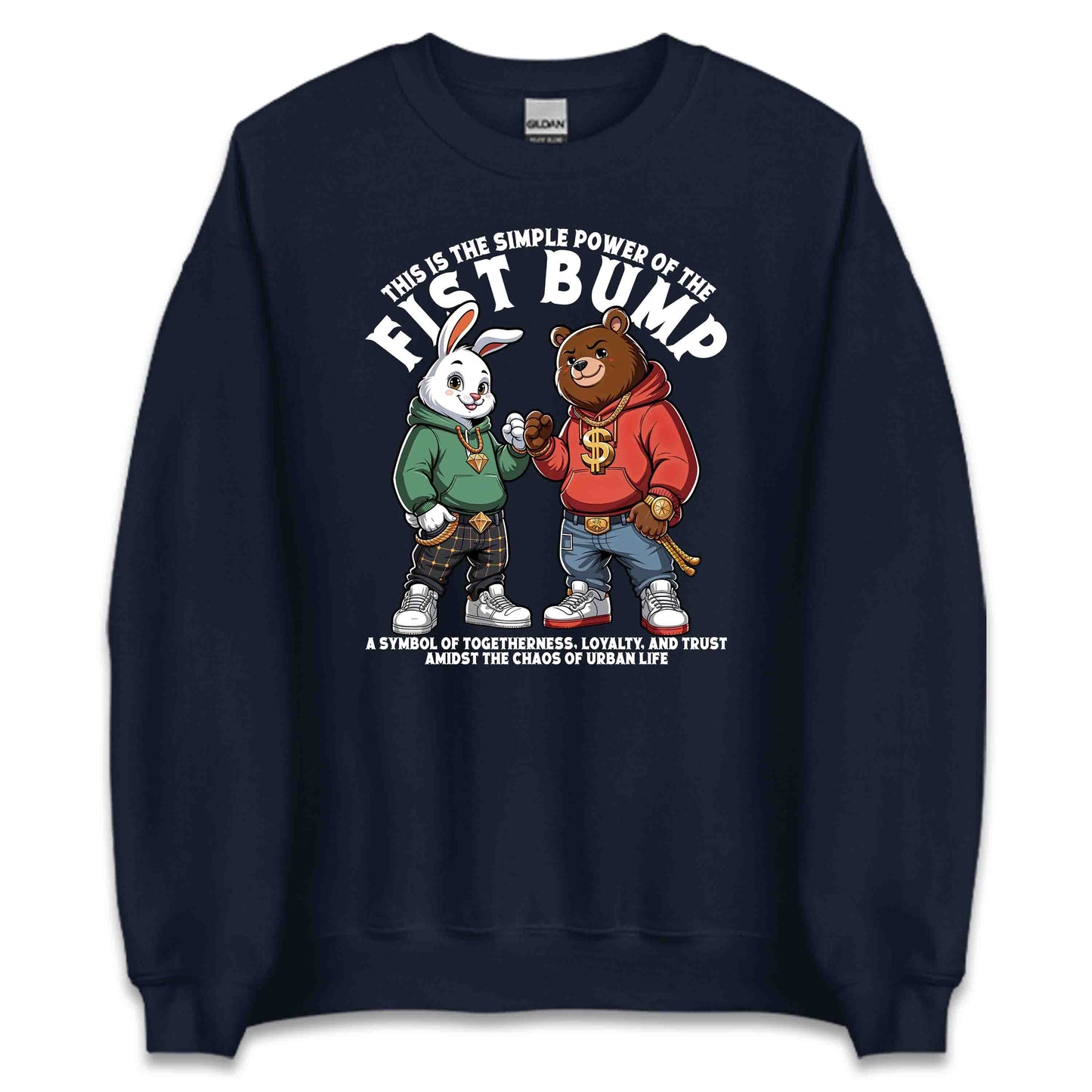 Bear & Bunny Fist Bump Urban Style Symbolizing Friendship | PRODUCT CODE: BRNYFTGLSANM